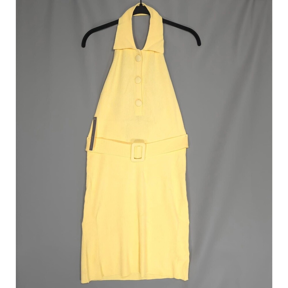 ANTHROPOLOGIE SIEMPRE New Dress LARGE Yellow Belted‎ Longline Knit Shirt 4130